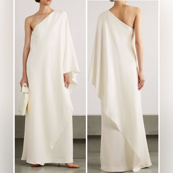 Sparrow Draped One-Shoulder Silk Gown Long Dress in White - Picture 14 of 14